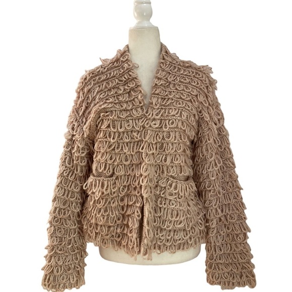 The Great. The Short Monster Loop Knit Cardigan Sweater Open Front Tan - Picture 10 of 11